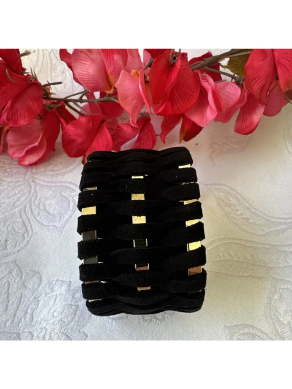 Victoria's Secret Black Velvet Braided Bracelet Jewelry Goldtone Cuff Bangle NEW